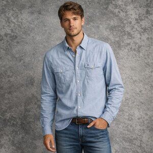 Original Penguin Heritage Slim Men's Button Down Long Size XXL Blue Casual EUC